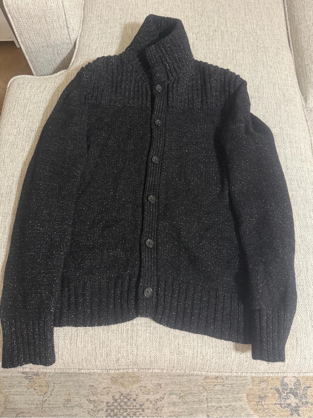 Banana Republic Funnel Neck Wool Cardigan Charcoal Black XL Italian Yarn Ribbed